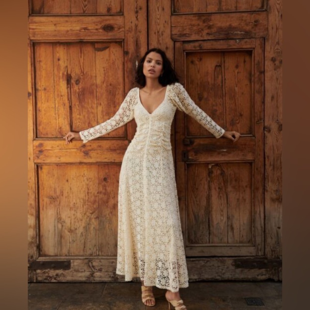 Stunning!  🔥byTimo Lace Off White Ivory Crochet Cottage Core Maxi Dress size M